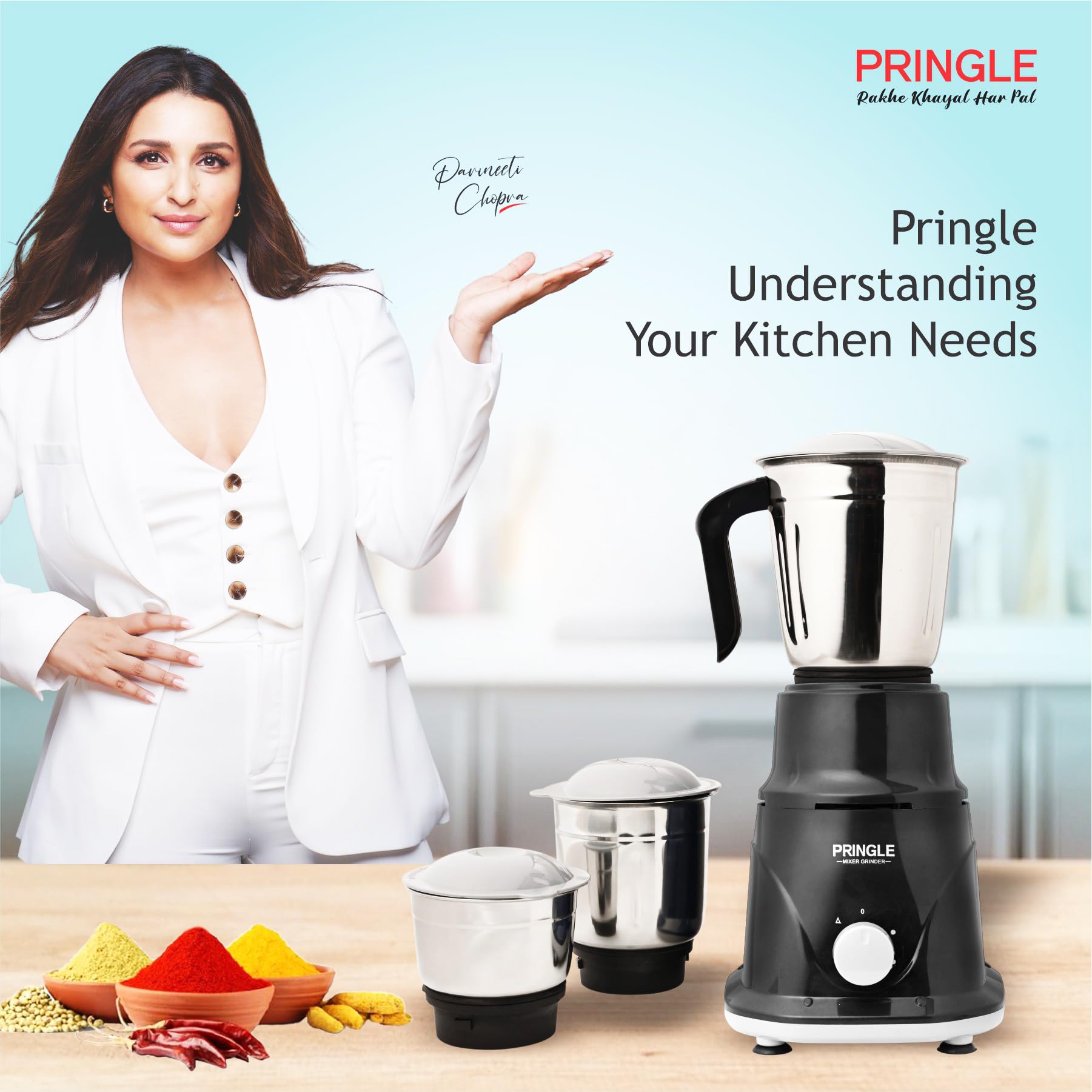 Pringle Brio High Efficiency 500 Watt Juicer Mixer Grinder With 2 Unbr