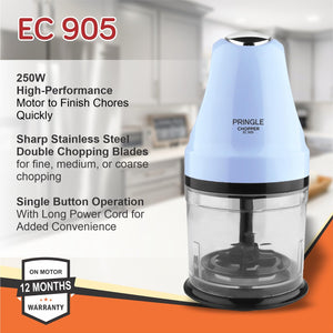 Pringle Electric Chopper | 400ml Capacity 250W | Mixer/Blender One Touch Operation | Twin Blade Technology | 1 min non stop operation/heavy motor [ Assorted, 1 year warranty ]- EC 905