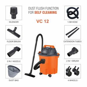 Pringle Vacuum Cleaner Wet and Dry Micro VC12 with 3in1 Multifunction Wet/Dry/Blowing| 17KPA Suction and Impact Resistant Polymer Tank,(Orange/Grey)