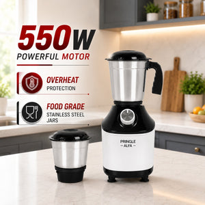 Alfa Plus 550W 2 Jar Mixer Grinder | 2 SS Jars (Wet, Dry & Chutney) | SS Blades | Compact & Powerful | White Black