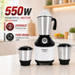 Alfa Plus 550W 3 Jar Mixer Grinder | 3 SS Jars (Liquidizing, Wet, Dry & Chutney) | SS Blades | Compact & Powerful | White Black