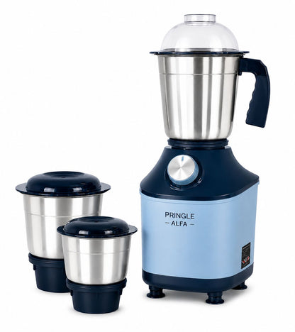 Alfa Plus 550W 3 Jar Mixer Grinder | 3 SS Jars (Liquidizing, Wet, Dry & Chutney) | SS Blades | Compact & Powerful | Blue