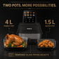 Glass Digital Air Fryer 5.5L | Dual Capacity 4L + 1.5L | 1500W Fast Heating