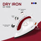 DI-1109 1000W Automatic Dry Iron | Large Soleplate | Anti-Bacterial German Coating | Quick Heat | White Maroon