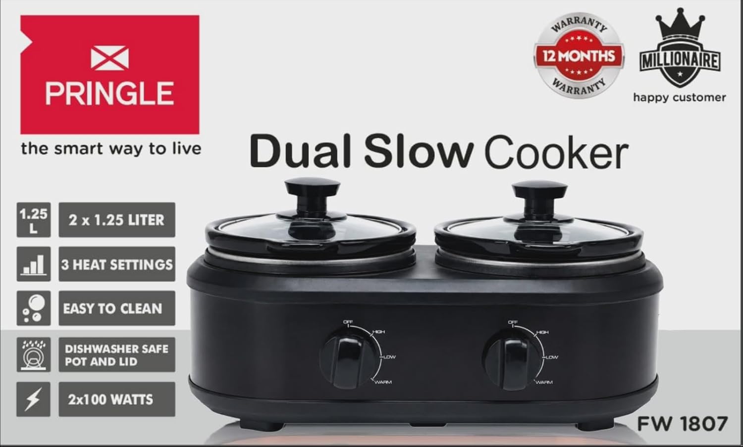 Electric Slow Cooker 2.5L (1.25L x 2 Pots) by Pringle Homeware - front view