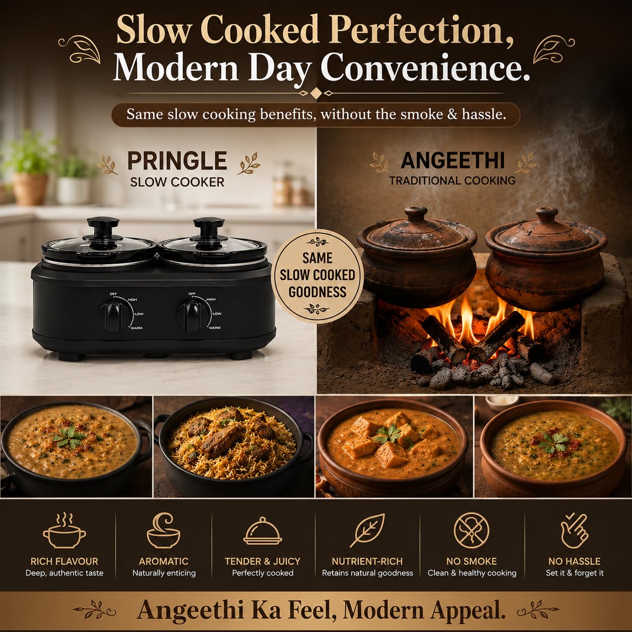 Electric Slow Cooker 2.5L (1.25L x 2 Pots) by Pringle Homeware - side view
