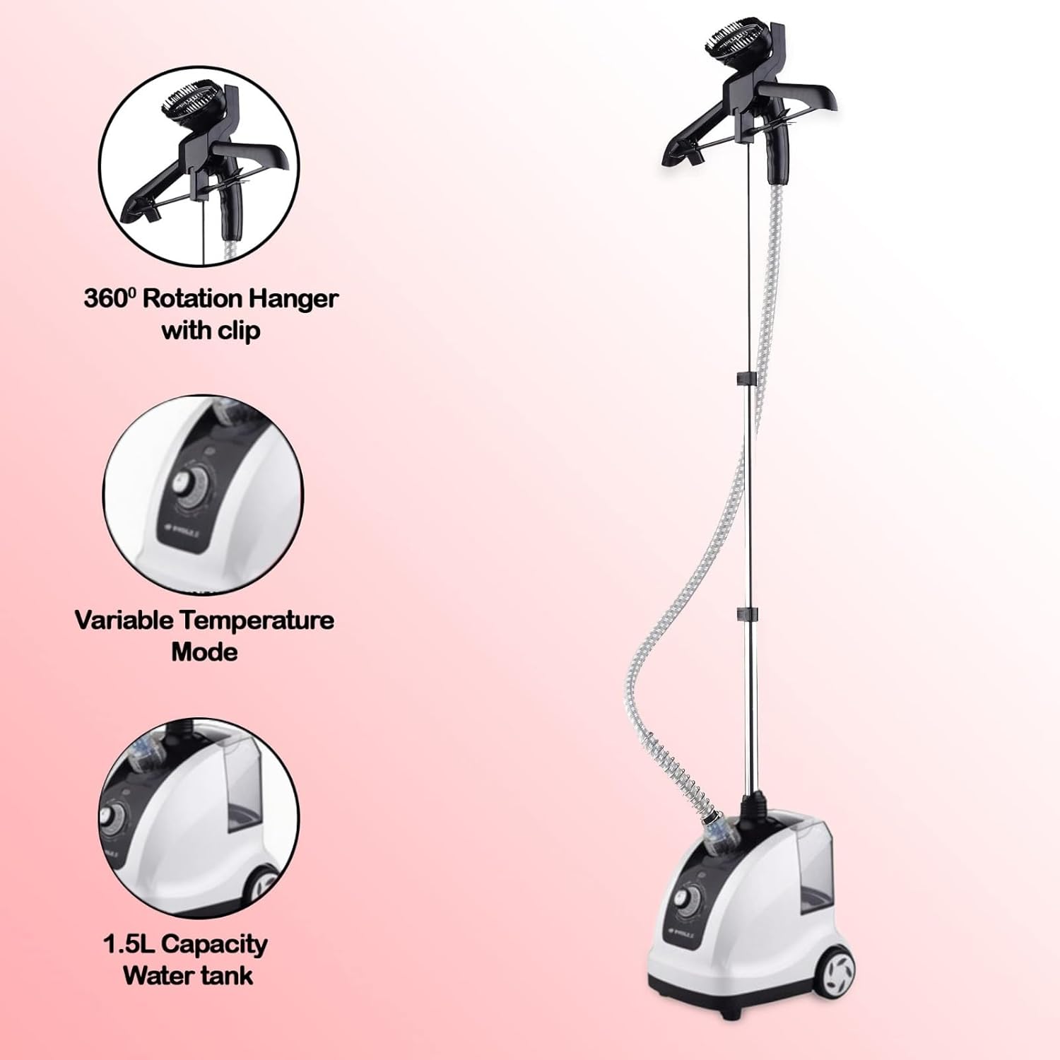 1800W Garment Steamer for Ironing Clothes by Pringle Homeware - side view