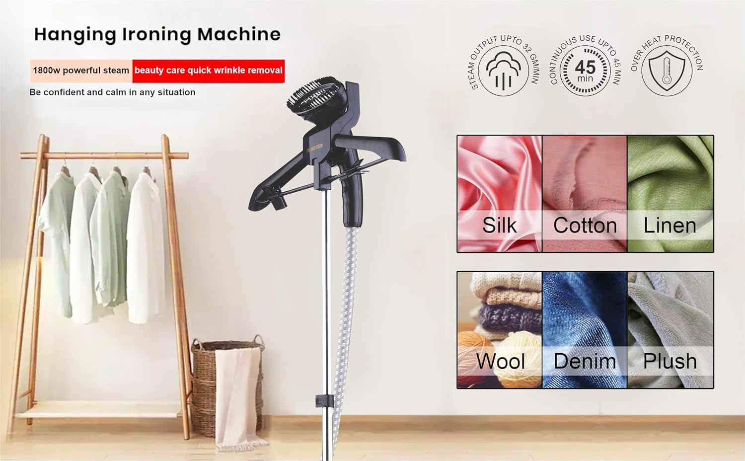 1800W Garment Steamer for Ironing Clothes by Pringle Homeware - front view