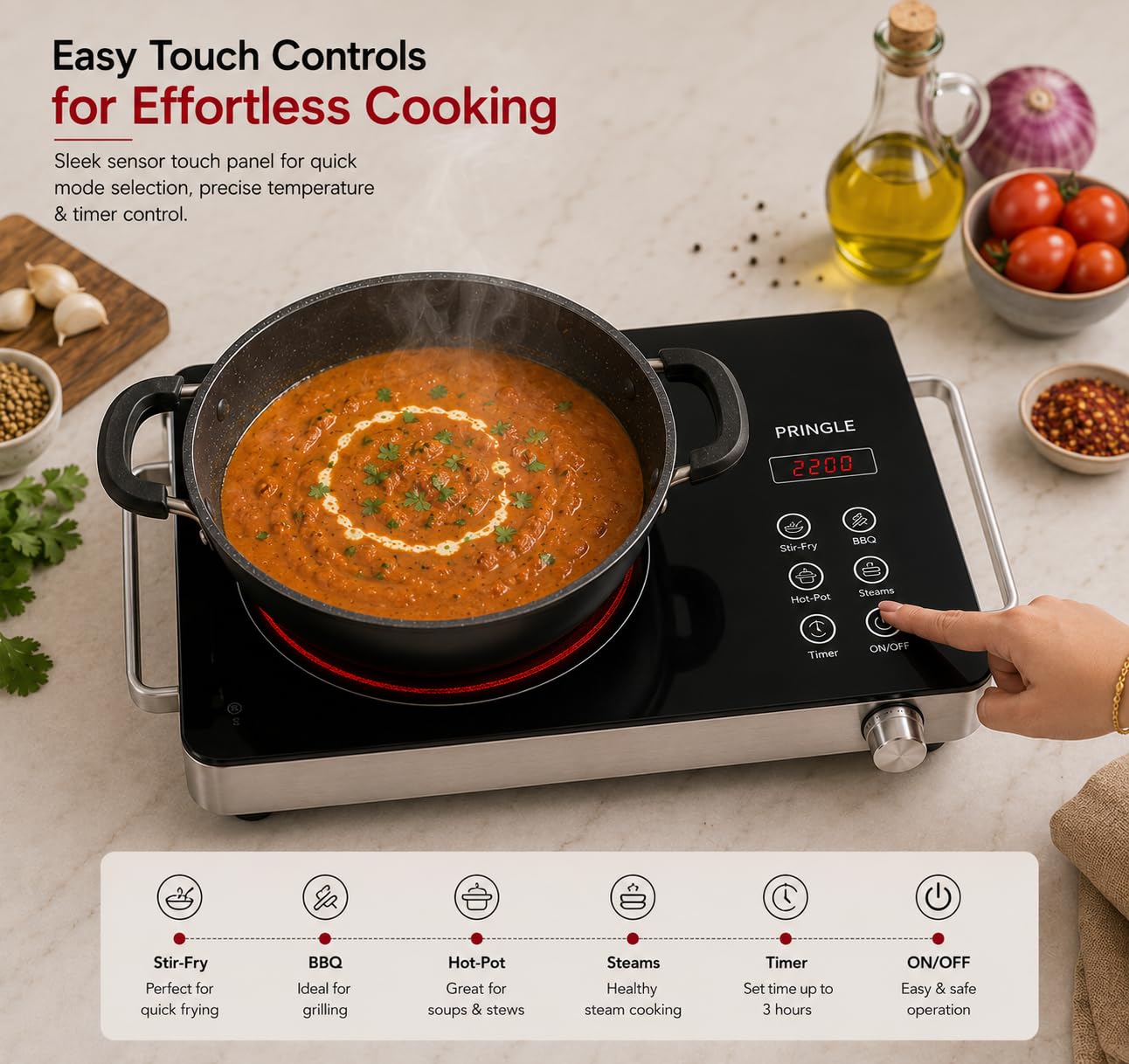 IR Speed 2200 W Infrared Electric Cooktop by Pringle Homeware - side view