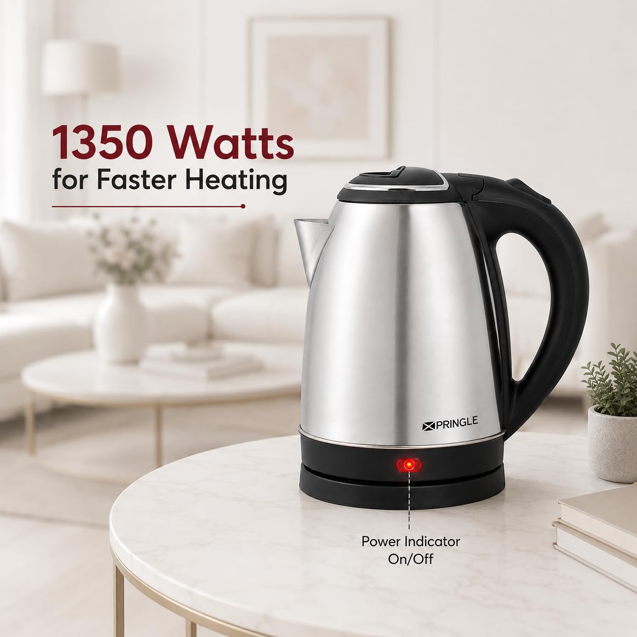 Neo Dlx 1.8L Stainless Steel Electric Kettle 1350W by Pringle Homeware - angle view