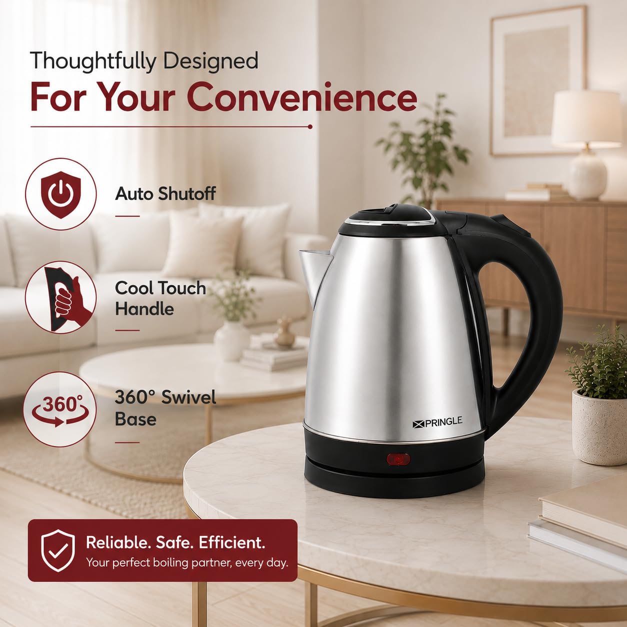 Neo Dlx 1.8L Stainless Steel Electric Kettle 1350W by Pringle Homeware - detail view
