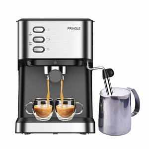 PRINGLE JAVA Espresso Coffee Maker with Double Shot System, 15 Bars, Frother Wand for Espresso, Cappuccino, Steam Espresso Maker, Adjustable Milk Frothing and Double Temperature Control System