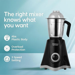 Pringle 500W 2 Jar Mixer Grinder with 3 Speed Control and 1000W Dry Non-Stick soleplate Iron and Pulling vegetable Chopper Super Combo (Black - 1 year Warranty)