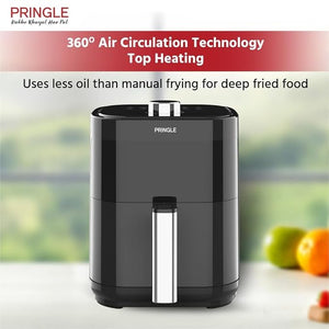 Pringle AF1408 Manual Air Fryer 3.2L For Home With Timer Control Fry, Bake, Roast, Toast, Defrost, Grill, 360° High Speed Air Circulation Technology 1250 W with Non-Stick 3.2 L Basket- Black