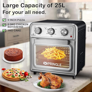 Pringle Air Oven 23 Litres With Aero Crisp Technology 5 in one Traditional Air Fryer Oven | - Dehydrator, Air Fryer, Convection Oven with rotisserie | Preset Function - Toast, Bake, Broil, Air Fry and Reheat| Watt:1650W