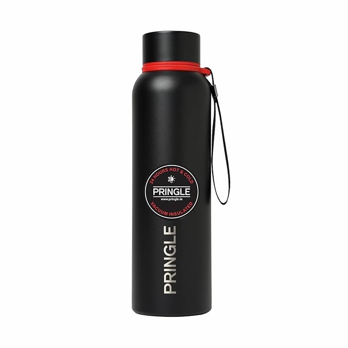 Pringle Ariel 700ml Hydrosteel Bottle, Black | 24 Hours Hot and Cold | Easy to Carry | Rust & Leak Proof | Tea | Coffee | Office| Gym | Home | Kitchen | Hiking | Trekking | Travel Bottle