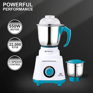 Pringle Exclusive 550 W Mixer Grinder | Liquidizing and Chutney Jar | Stainless Steel Blades | Home and Kitchen (Vector)