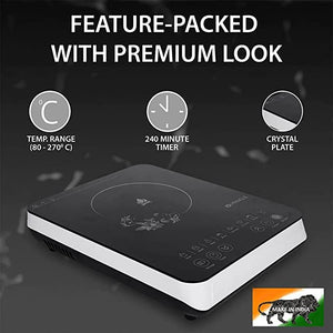 Pringle IC 10 Induction Cooktop - 2000W, White & Black with Feather Touch Panel, 8 Preset Menus, BIS Approved, 230V, Made in India