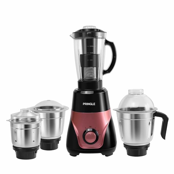 Pringle Magnus 800 Watts Mixer Grinder with 4 Jars | 3 Stainless Steel Multipurpose Jars & 1 Juicer Jar | ABS Body | Heavy Duty Motor | 5 Year Warranty on motor | Magenta