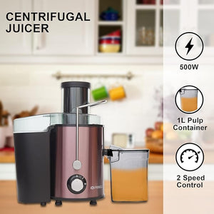 Pringle Juiceman | Centrifugal Juicer | Juicer 500 Watt | Home and Kitchen | Wide Mouth & 2 Speed & Pulse Function |Stainless Steel Mesh |Includes Juicer Jar and Detachable Pulp Collector | Rose Gold