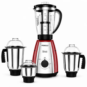 Soul Maxx 750W 4 Jar Mixer Grinder | 60 Min Non Stop Running | Includes Juicer Jar | SS Blades | 5 Yr Onsite Warranty |(SoulMaxx_MG_4Jar_Red)