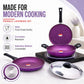 Pringle Lavender 4 Piece Non-Stick Cookware Set | Granite Finish | Induction Base | PFOA Free | HTR Exterior Coating | 25cm Tawa, 24 cm Kadai, 24cm Fry Pan 1 Stainless Steel lid