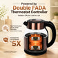 Vogue 1.8L Electric Glass Kettle 1350W | Double Fada Controller | Double Layer Cool Touch Design | Boil Dry Protection | Copper